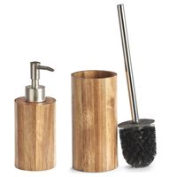 Toilet spullen set Toiletborstel met zeeppompje van acacia hout - Badkameraccessoireset - thumbnail