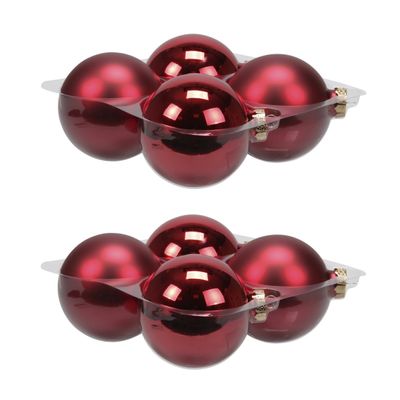 8x stuks glazen kerstballen rood 10 cm mat/glans