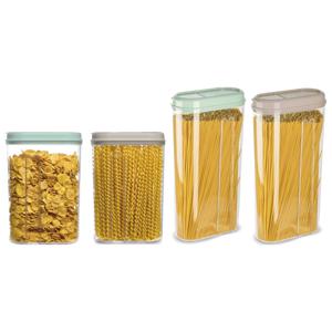 Voedselcontainers set - 4 stuks - beige/mint groen - 2350ml en 1500ml - kunststof - voorraadpot