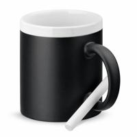 Luxe krijt koffiemok/beker - wit/zwart - keramiek - met krijt te beschrijven - 350 ml - Eigen naam Luxe krijt koffiemok/beker - wit/zwart - keramiek - met krijt te beschrijven - 350 ml - Eigen naam