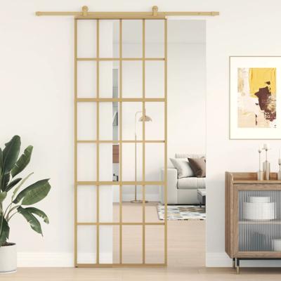 VidaXL Schuifdeur 76x205 cm helder esg-glas en aluminium goudkleurig