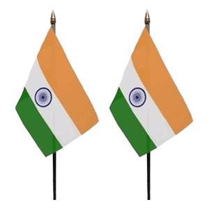 India - 2x - mini vlaggetje van 10 x 15 cm op stokje - Landen vlag - H27 cm