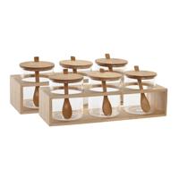 Item Int. Kruidenpotjesset - 2x set - 6x borosilicaatglas potjes - incl. lepeltjes - bamboe tray