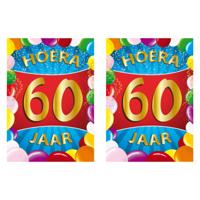 Verjaardag deurposter - 2x - 60 jaar - multi - 59 x 84 cm - leeftijd feestartikelen