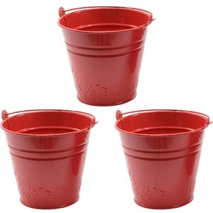 3x bloempotjes/plantenpotjes bloemen relief - zink - D11 x H11 cm - rood