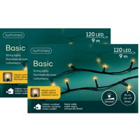 Kerstverlichting - 2x st- 120 leds - klassiek warm wit -900 cm - zwart snoer -timer en dimmer - thumbnail