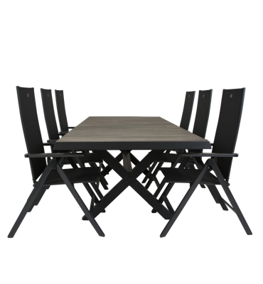 Qopps Ottowa uitschuif tafel 205/265 x 100 antraciet met Napoli verstelbare tuinstoel