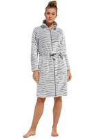 Licht grijze damesbadjas met rits - fleece-(52-54) XXL