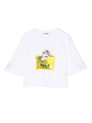 MSGM Kids t-shirt crop à imprimé graphique - Blanc