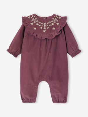 Babypakje in fluweel / velours met geborduurde en geplooide kraag aubergine