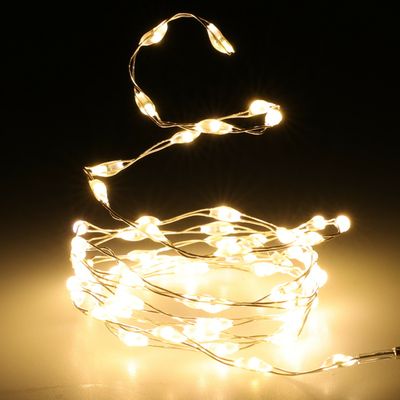 Draadverlichting - 2x st - zilver- 66 led lampjes - warm wit - batterij - 100 cm