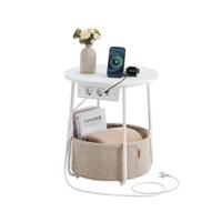 Ronde bijzettafel met oplaadfunctie en opbergmand