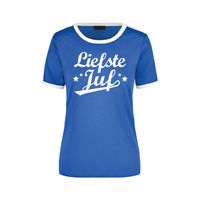 Liefste juf blauw/wit ringer t-shirt voor dames