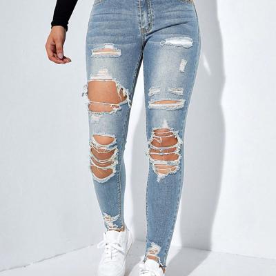 Bon&Bon Women's High Waist Skinny Jeans - Ripped Light Grey Denim Dark Wash-3 / XL