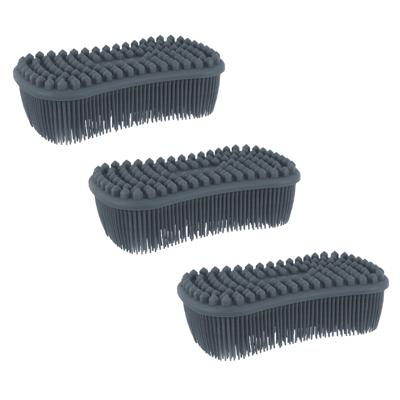 Schoonmaak afwas pannen/schalen spons - 3x - silicone- 2 zijdig - zwart - 14 x 7 cm