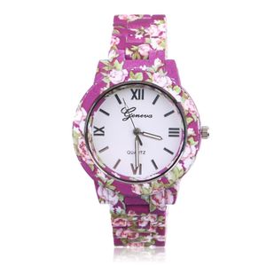 Geneva fashion horloge Flower Print Purple