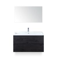 Vogue Badmeubelset 100 cm - Greeplijst in kleur - Black Oak - Keramische Wastafel Wit 1 kraangat - met Spiegel