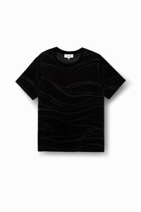 Gemarmerd velours T-shirt - BLACK - S