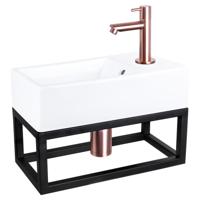 Differnz Force fonteinset keramiek - kraan recht - met handdoekrek - 40 x 22 x 11.5 cm - rood koper