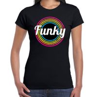 Funky verkleed t-shirt zwart voor dames - 70s, 80s party verkleed outfit