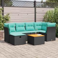 7-delige Loungeset met kussens poly rattan zwart