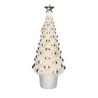 Kunst Kerstboompje met balletjes en verichting op batterijen - zilver grijs 60 cm   - - thumbnail