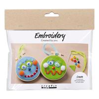 Creativ Company Mini hobbyset gezichtjes borduren blauw en groen