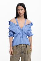 Gestreept shirt met halslijn - BLUE - M