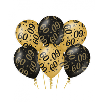 Classy Ballonnen 60 Jaar Zwart/Goud (6st)