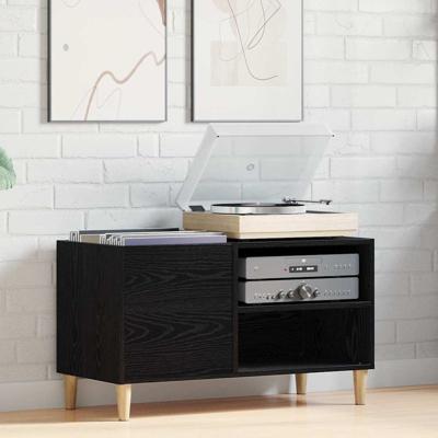Platenkast met plank Zwart eiken 84.5 x 38 x 48 cm Bewerkt hout