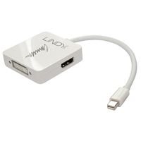 LINDY 41039 Mini-displayport / DisplayPort / DVI / HDMI Converter [1x Mini-DisplayPort stekker - 3x DisplayPort bus, DVI-bus 24+5-polig, HDMI-bus] Wit 0.2 m - thumbnail