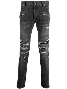 Balmain jean slim à effet usé - Noir