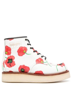 Kenzo bottines lacées Yama à fleurs - Blanc