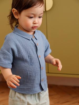 Hemd voor babyjongens van katoenen gaas jeansblauw