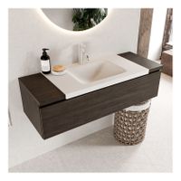 Mondiaz Bukla 120cm badmeubel onderkast dark brown 1 lade met wastafel midden 1 kraangat kleur talc