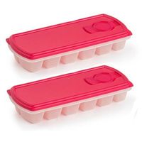 PlasticForte IJsblokjesvorm met deksel - 2x - 12 ijsklontjes - kunststof - fuchsia roze - IJsblokjesvormen - thumbnail