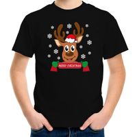Bellatio Decorations kerst t-shirt voor kinderen - Merry Christmas - rendier - zwart XL (164-176)  -