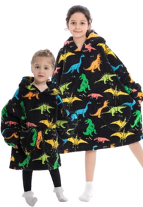 Kinder fleece deken met capuchon - dino's
