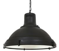 Industriele hanglamp Agra zwart glazen plaat E27 kettinglamp - thumbnail