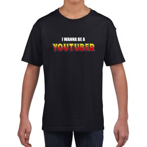 I wanna be a YouTuber fun tekst t-shirt zwart kids XL (158-164)  -