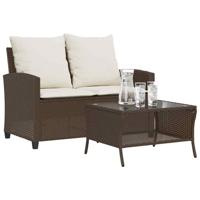 Tuinbank 2-zits met kussens & tafel poly rattan bruin