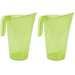 2x stuks waterkan/sapkan transparant/groen met inhoud 1.75 liter kunststof - Schenkkannen