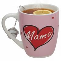 Gerimport Moederdag cadeau mok - roze - 360 ml - hartjes - liefde