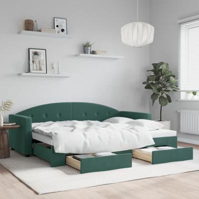 Slaapbank onderschuifbed en lades 80x200 cm fluweel donkergroen