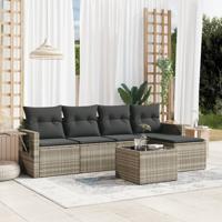 6-delige Loungeset met kussens poly rattan lichtgrijs