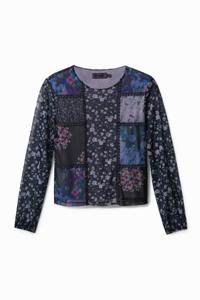 Tule T-shirt met bloemen - BLUE - XS