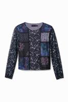 Tule T-shirt met bloemen - BLUE - S