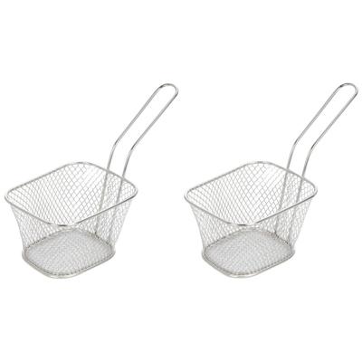 Patat/snack serveermandje/frituurmandje - 2x - zilver - 11 x 14 x 6 cm