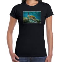 Dieren t-shirt met schildpadden foto zwart voor dames
