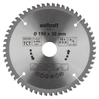 Wolfcraft Handcirkelzaagblad | HM | 56 Zähne | Ø190 x 30mm | 1 stuk - 6624000